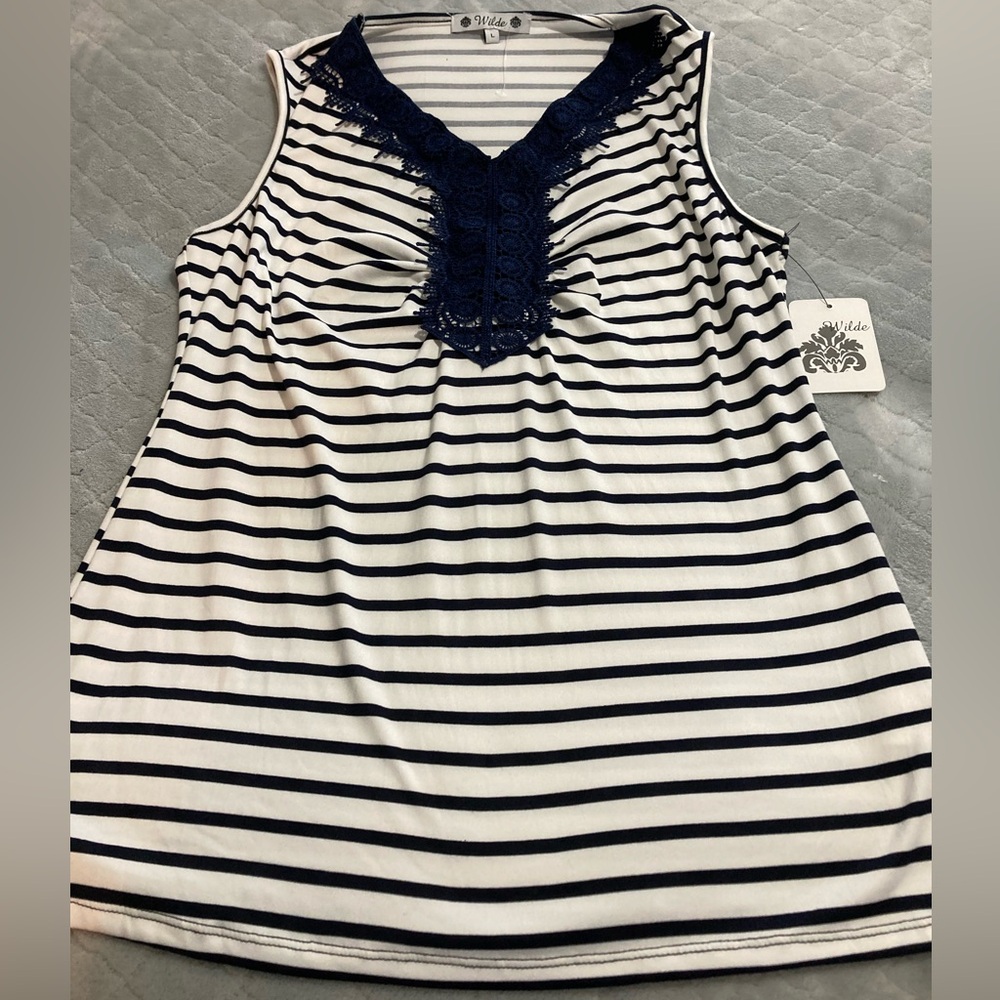 Striped Sleeveless Top with Lace Detail